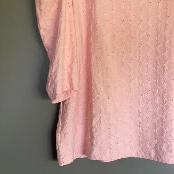 LOFT Eyelet Puff Sleeve Tee Pink Size XL Popover Crewneck Lightweight Feminine - Picture 11 of 14